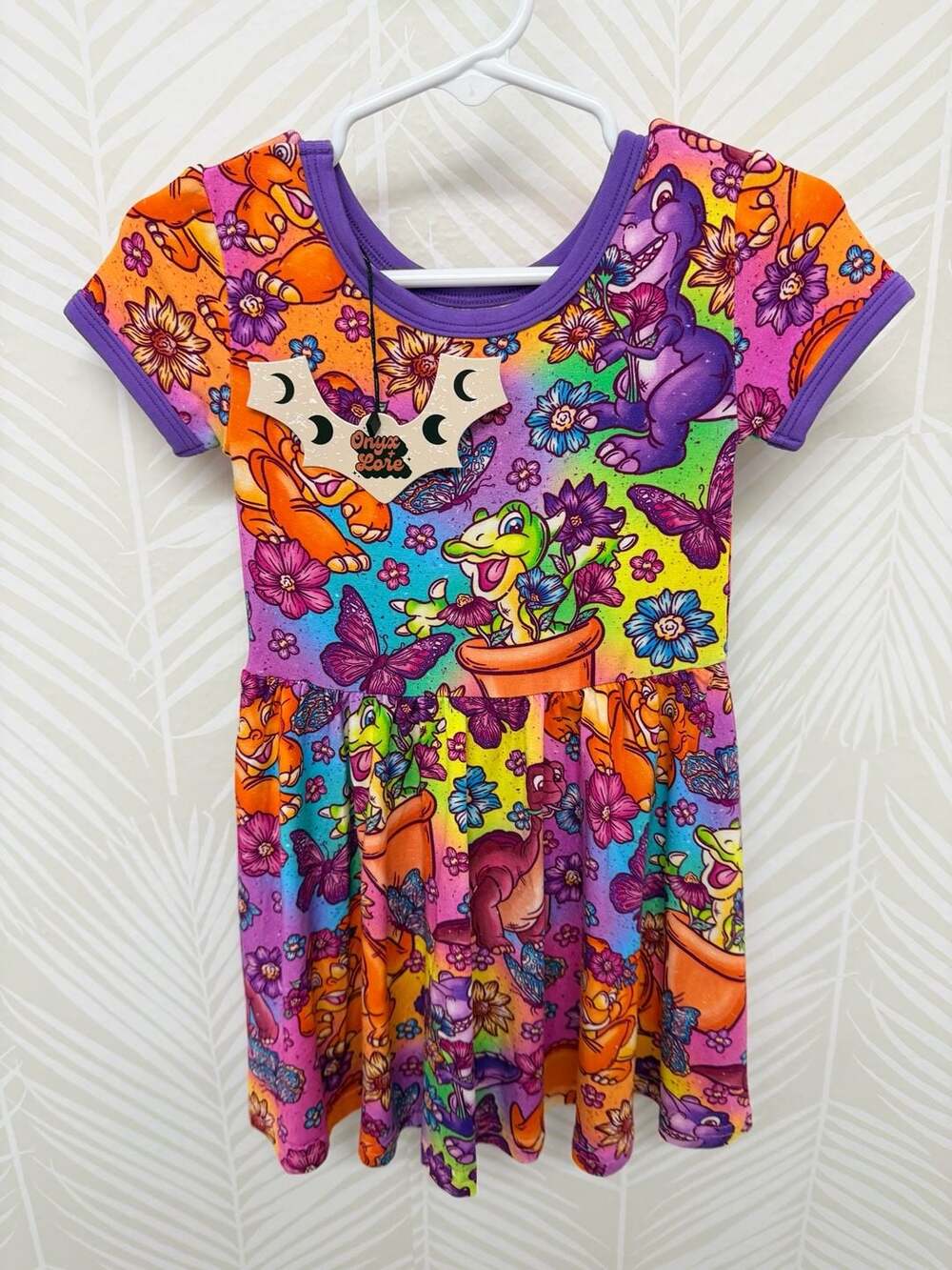 Onyx + Lore Dinosaur and Floral Print Bamboo  Dress Size 2T The Land Before Time